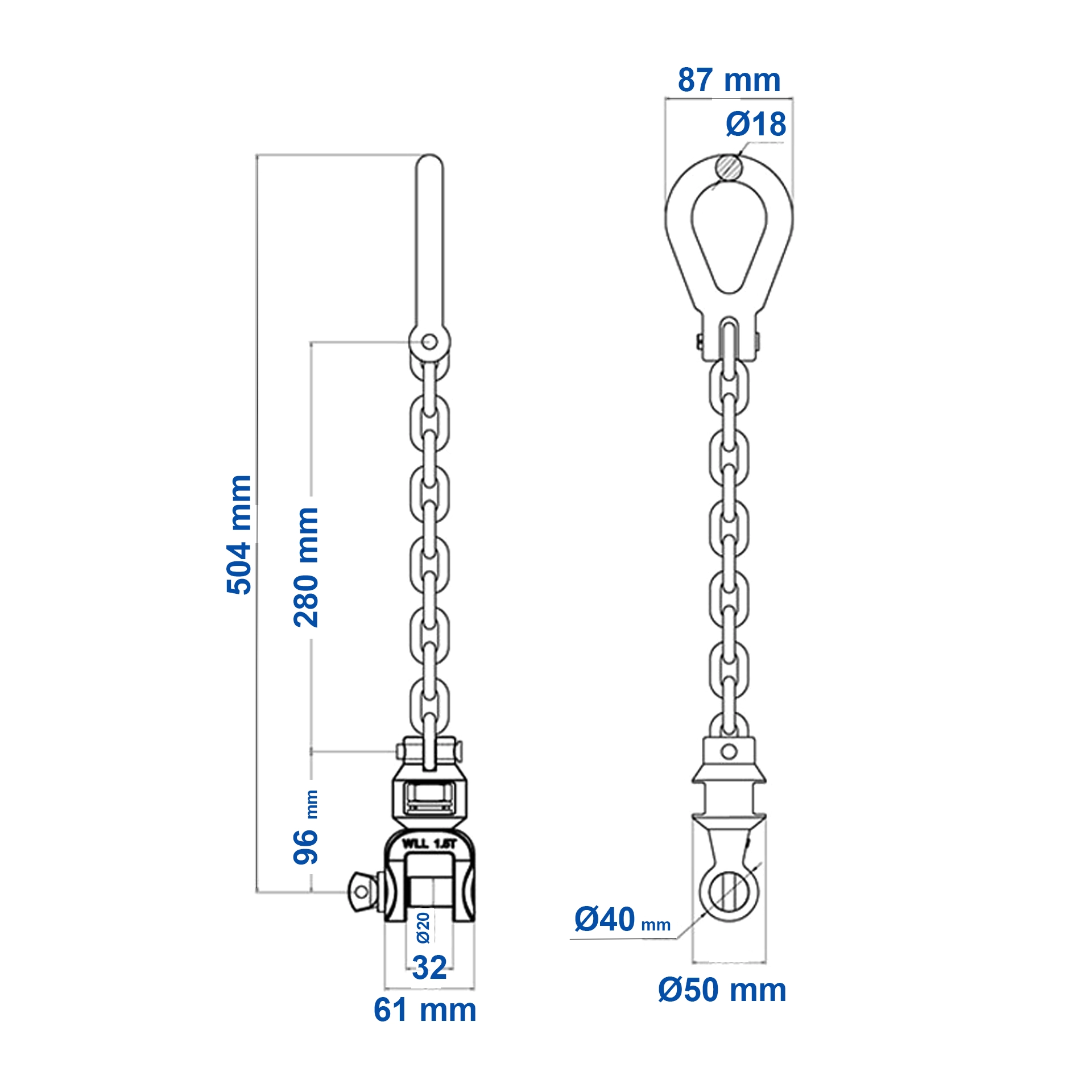 Aardwolf SSC1.5T Combo Swivel Chain Lifting Lug