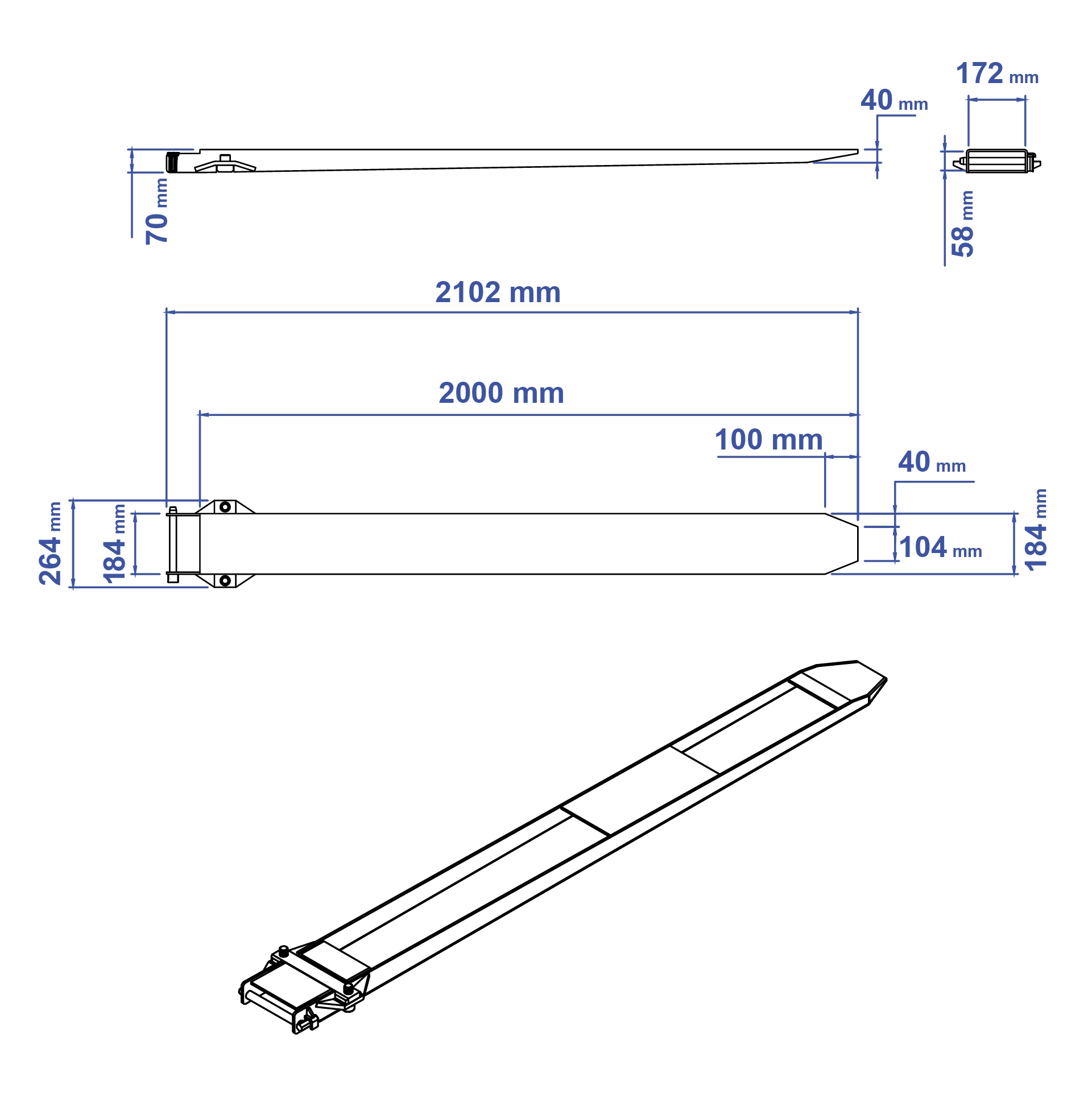 Aardwolf FES-2000 Fork Extension for extended forklift reach