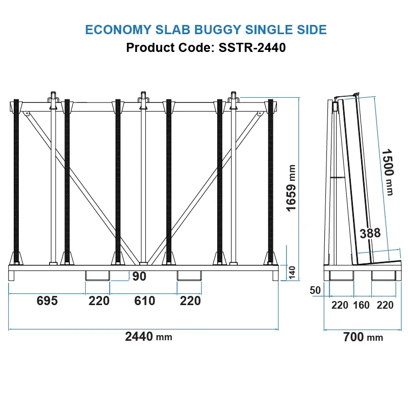 Aardwolf SSTR-2440 Single-Side Transport Frame for larger slabs, glass and panels
