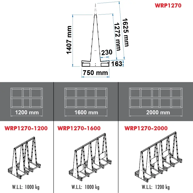 Aardwolf WRP1270-2000 Wolf Rack Pocket for large industrial slab and sheet storage