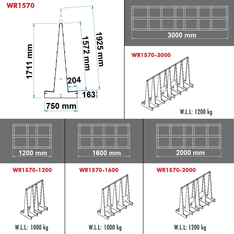 Aardwolf WR1570-3000 Wolf Rack for heavy-duty stone slab and sheet storage