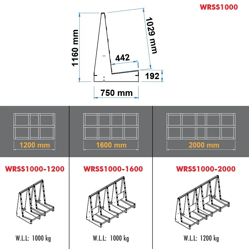 Aardwolf WRSS1000-1600 Single-Side Wolf Rack for compact slab and sheet storage