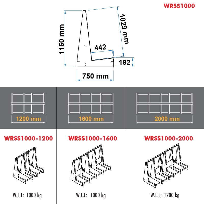Aardwolf WRSS1000-2000 Single-Side Wolf Rack for longer slabs and sheet materials