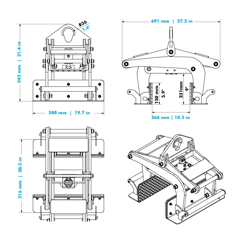 Dimensions of Aardwolf ABL255-2000 Concrete Barrier Lifter