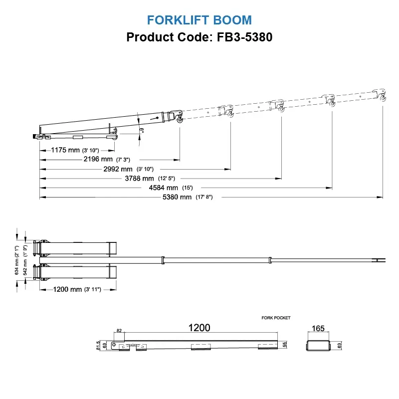 Dimensions of Aardwolf FB2-3580 Forklift Boom