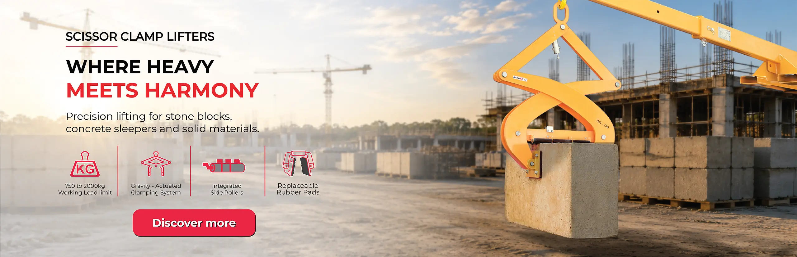 Aardwolf Scissor Clamp Lifter for safe lifting of stone blocks, concrete sleepers and solid materials in India