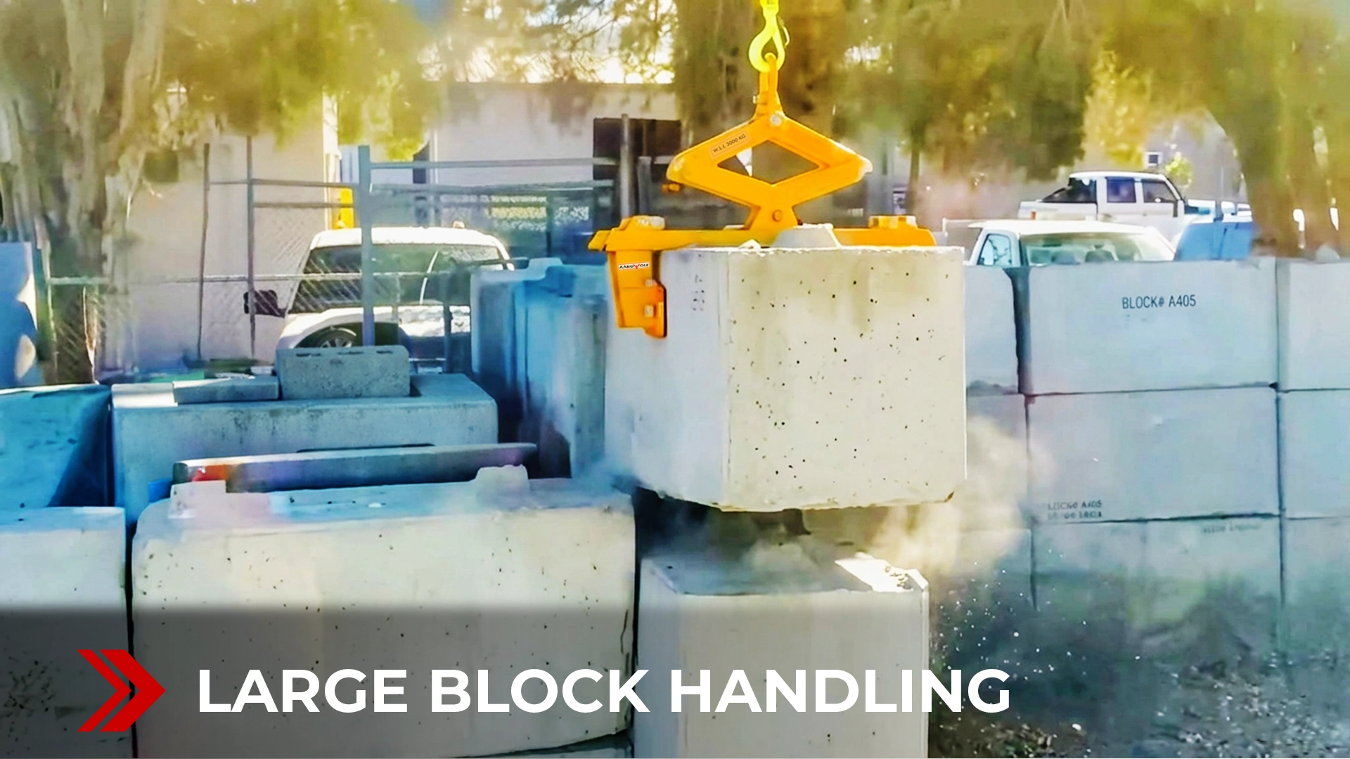 Aardwolf Versa Block Clamp handling heavy blocks in a real working environment