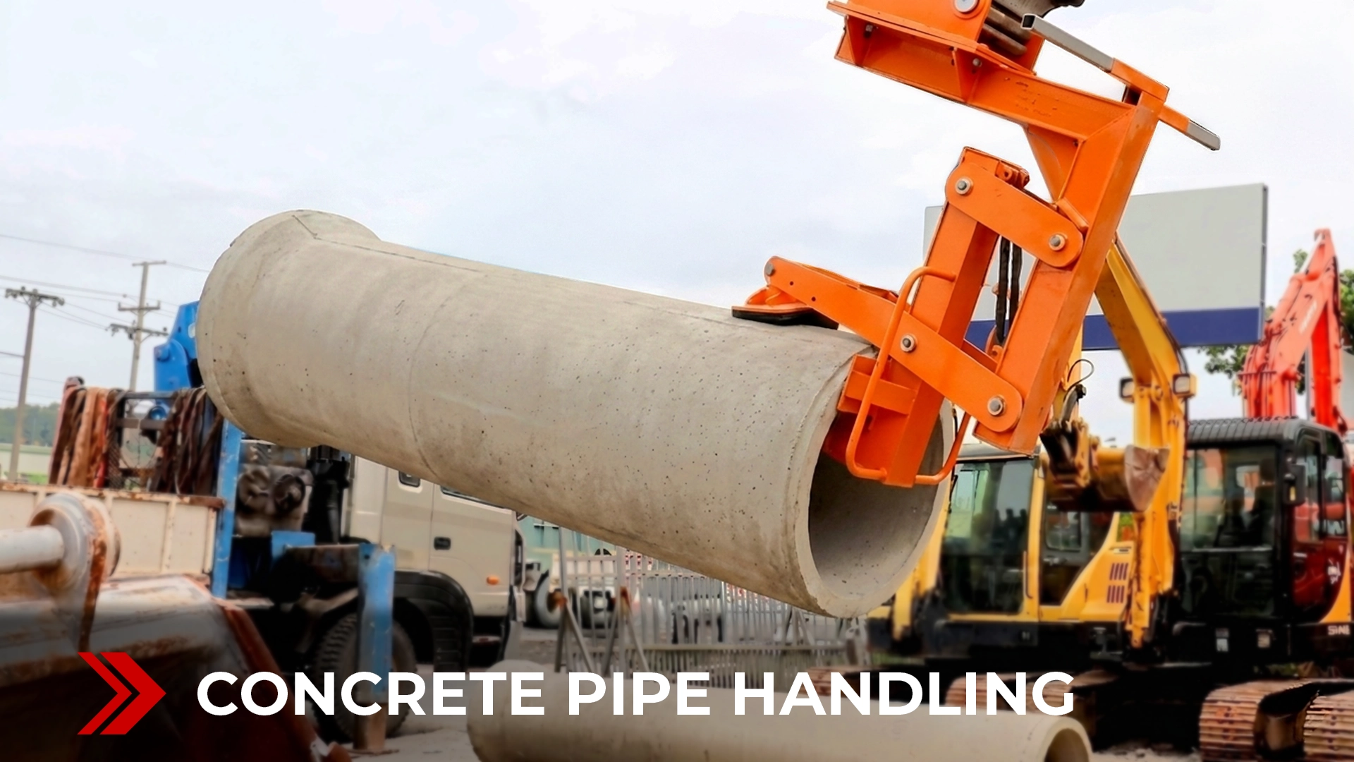 Aardwolf PHA4000 Pipe Handling Attachment lifting and moving large pipes in a real working environment