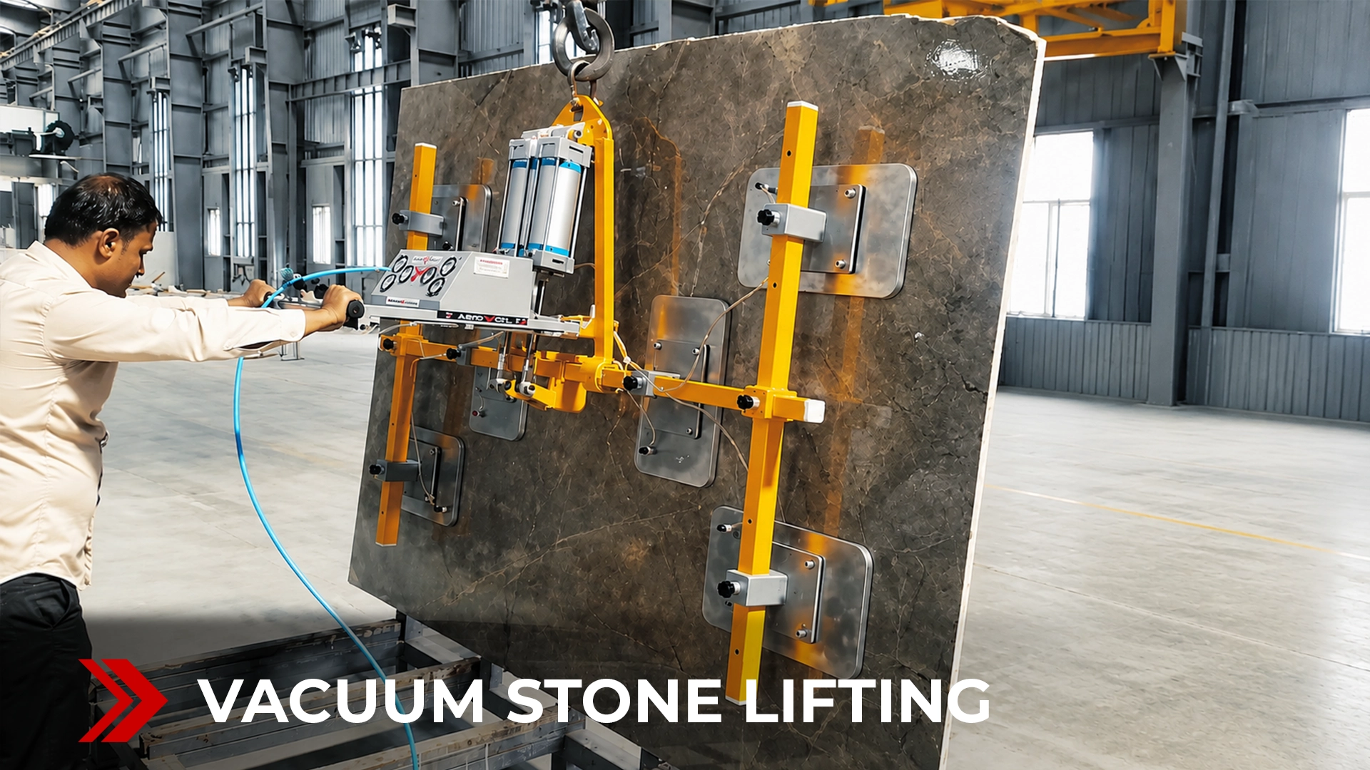 Aardwolf AVLP6-1000 Vacuum Lifter handling large stone slabs in a real working environment