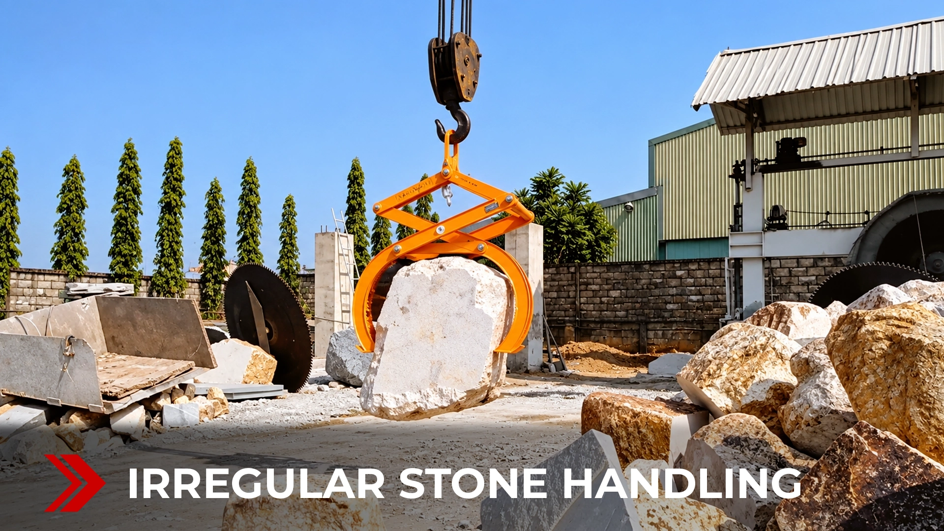 Aardwolf Rock Lifter Grapple gripping and lifting a large irregular boulder